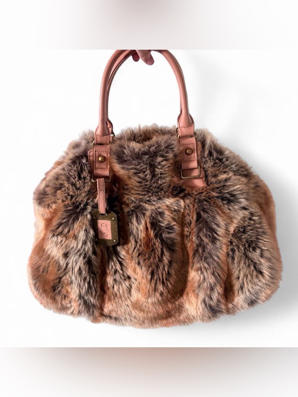 Faux Fur City Bag with Faux Leather Handles